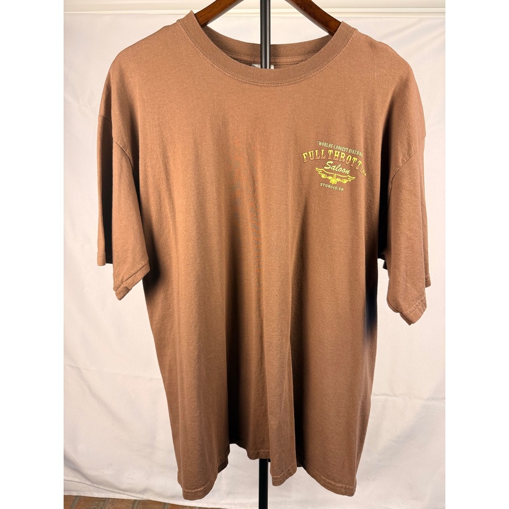 Gildan Mens XL Full Throttle Saloon Sturgis Biker Graphic Tee Brown Americana